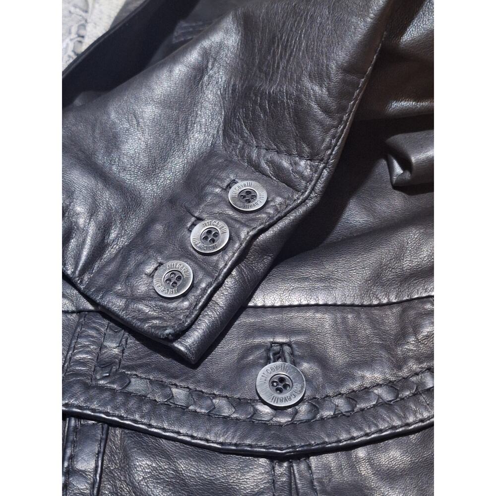 Just Cavalli Leather Blazer Jacket Black Italian Made Size 48 Mens Medium - Picture 10 of 10